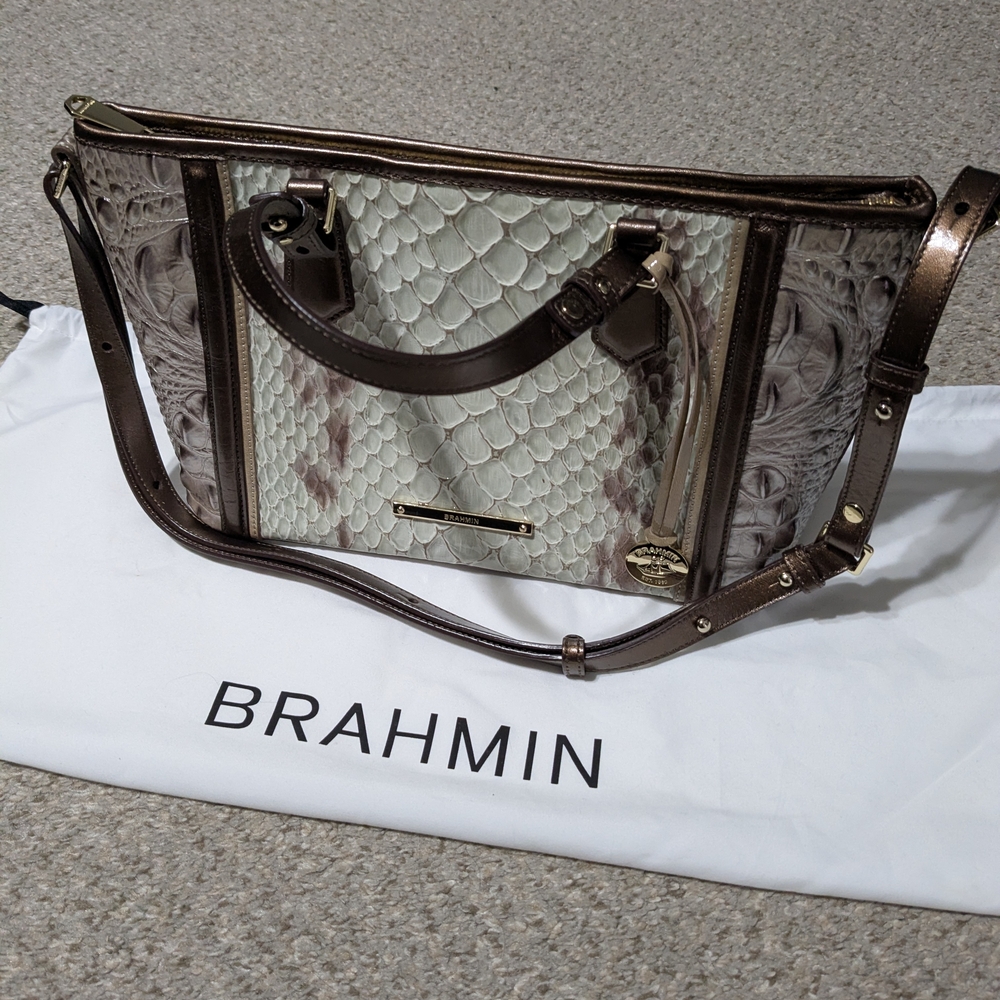 New Brahmin Brown and Cream Mini Asher Bag
